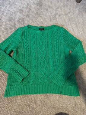 Ralph Lauren Kelly Green Cable Knit Boatneck Sweater